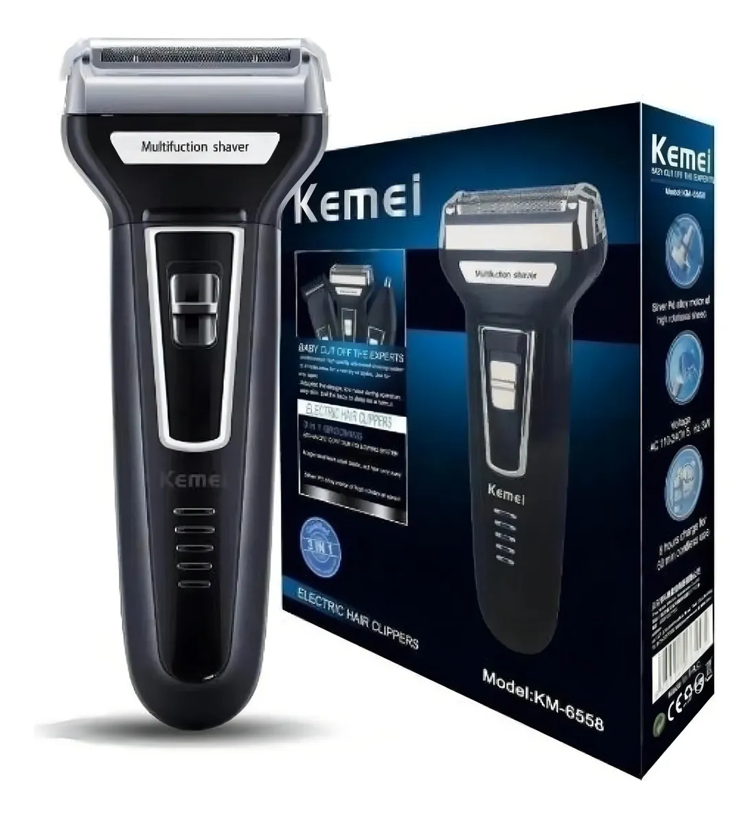 Barbeador E Cortador De Cabelo 3 Em 1 Kemei Km-6558