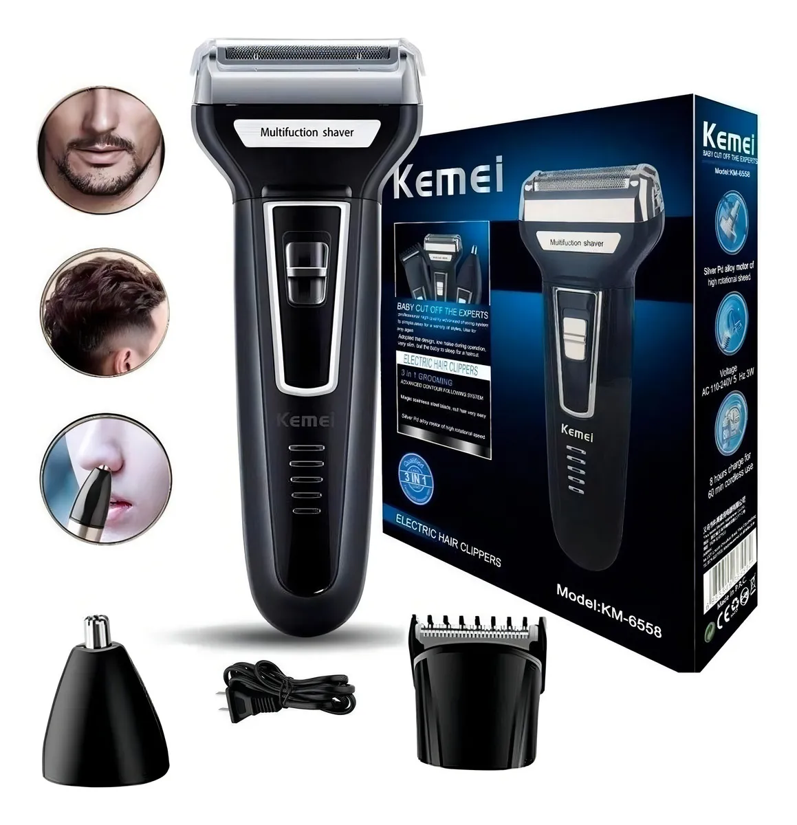 Barbeador E Cortador De Cabelo 3 Em 1 Kemei Km-6558 - Image 2